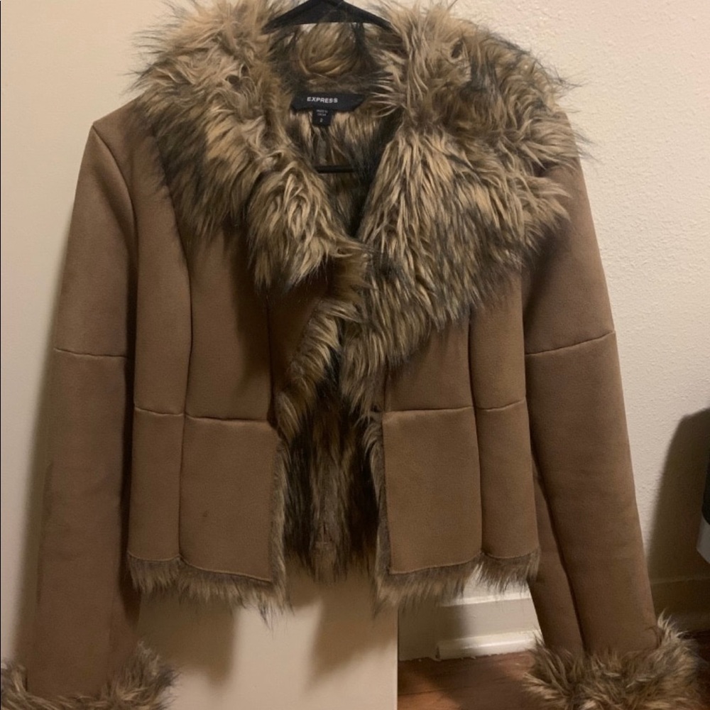 EXPRESS TAN FAUX FUR COAT